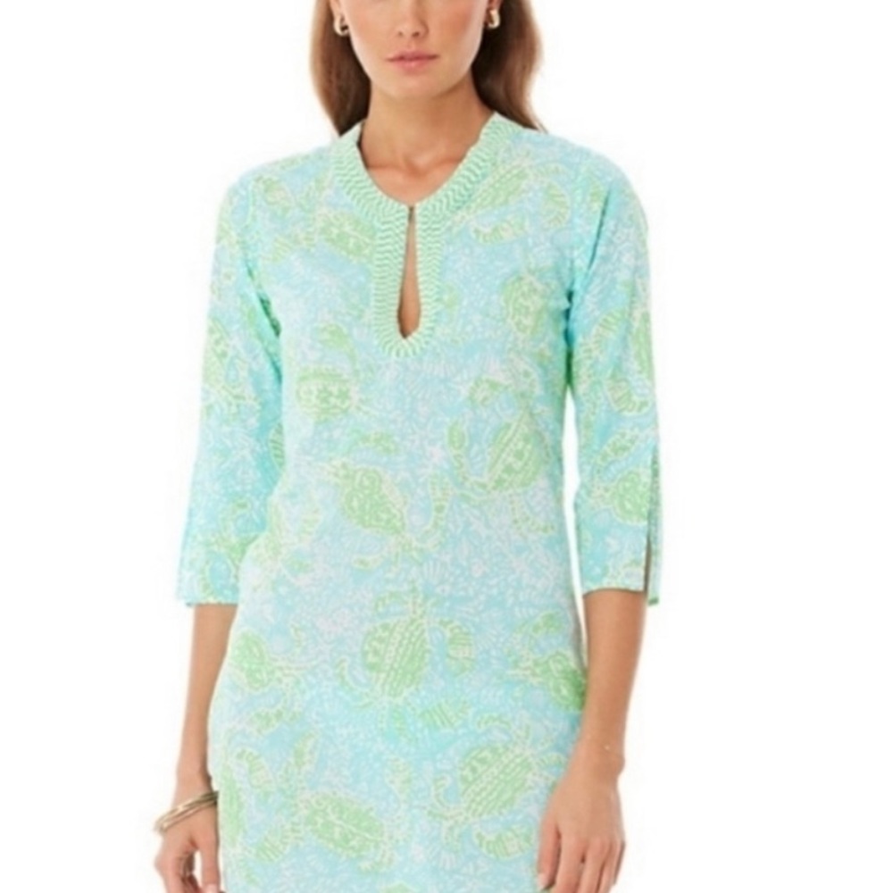 Lilly Pulitzer Cortney Tunic Dress Spa Blue Get Crackin print xl women’s